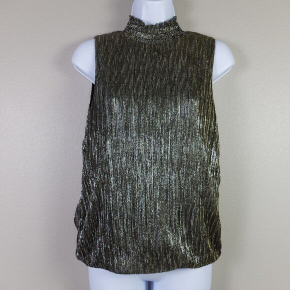 Banana Republic Black Silver Metallic Shimmer High Neck Sleeveless Top Size M - Picture 1 of 8